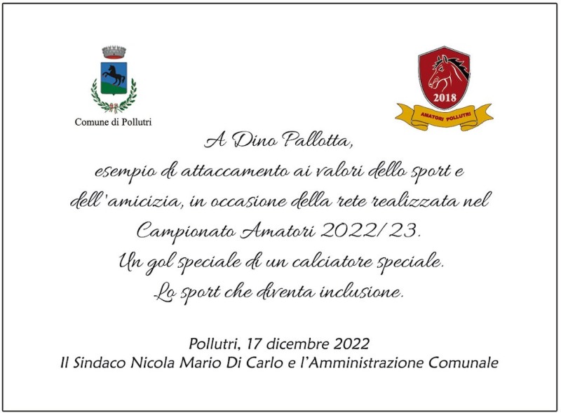 Il riconoscimento del Comune di Pollutri a Dino Pallotta