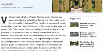 Su La Stampa la grande bellezza di Palazzo d’Avalos: «Il giardino di Vasto è una terrazza botanica sul mare»