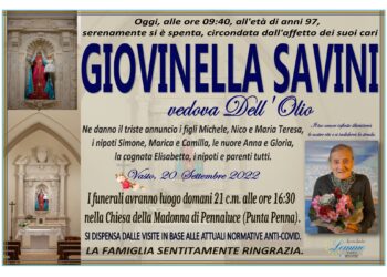 Cordoglio per la morte di Giovinella Savini. Aveva 97 anni