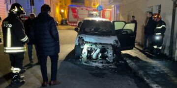L’auto del sindaco Francesco Menna a fuoco in centro a Vasto, polizia scientifica sul posto
