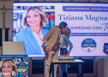 Magnacca lancia la volata, a Marsilio la torta con sorpresa: «Presidente, ci rivediamo in giunta»