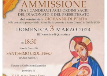 Il 3 marzo l’ammissione tra i candidati agli Ordini sacri del giovane tufillese Giovanni Di Petta