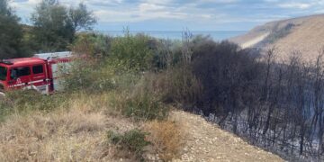 Incendio a Punta Aderci: fiamme dietro la spiaggia