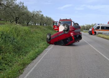 Ennesima auto ribaltata sulla Sp 181. Incendi in casa e palo crollato, interventi dei pompieri