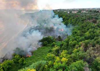 Esteso incendio a Punta Ferruccio a Ortona, canadair in azione