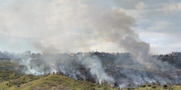 Incendio nelle campagne del costone orientale: pompieri lottano contro le fiamme