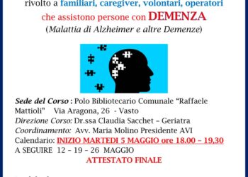 Demenza, a Vasto un corso di formazione per famigliari, caregiver e operatori