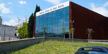 “Teatro Città di San Salvo”, installata la scritta sulla struttura in via di completamento